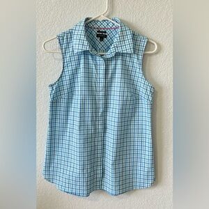 Talbots Wrinkle Resistant Blue Plaid Sleeveless Button Front Blouse Size 4